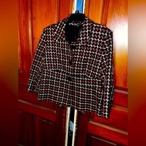Women's Black & Red Patterned Tweed Jacket
